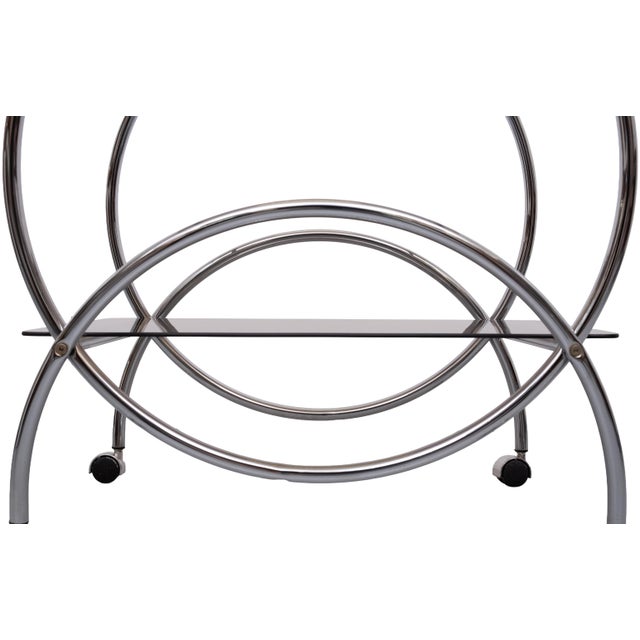 Silver Art DecoTwo-Tier Smoked Glass and Chrome Bar Cart by IKEA, Sweden, 1970s For Sale - Image 8 of 9