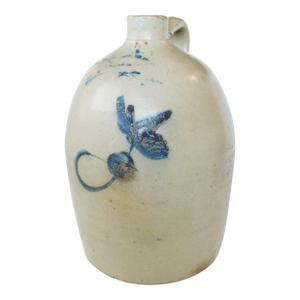 Late 19th Century N. Clark/Athens Decorated Blue American Stoneware Jug