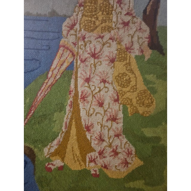 Japanese Vintage Framed/Matted Japanese Geisha Needlepoint Art Piece For Sale - Image 3 of 5