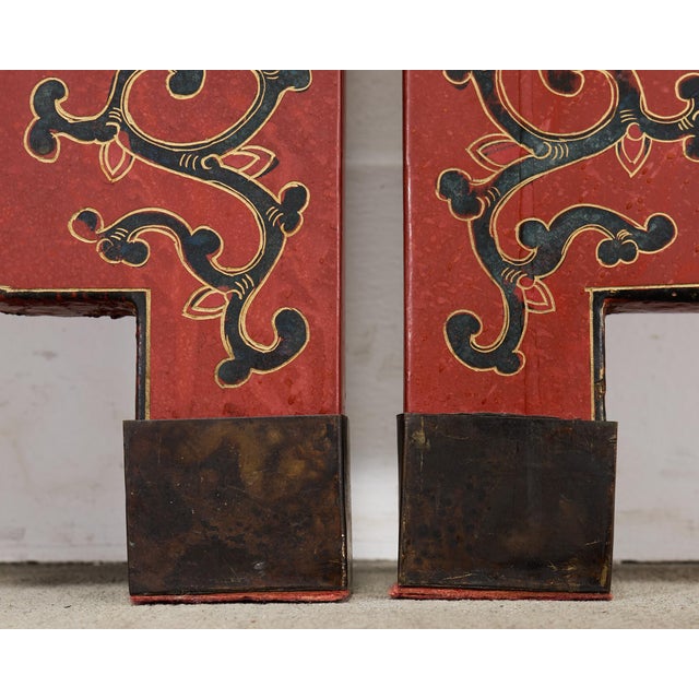 Ruby Red Chinese Export Four Panel Red Lacquered Chinoiserie Gilt Screen For Sale - Image 8 of 18