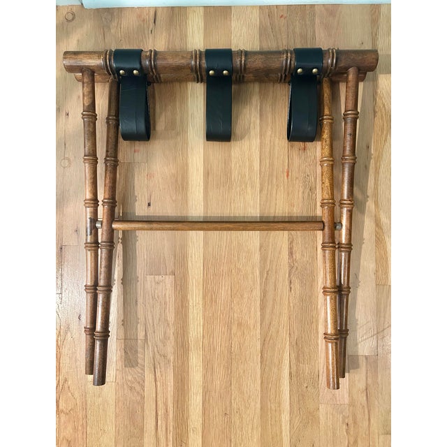Brown Vintage Faux Bamboo Palm Beach Folding Tray Table With Gallery Rail and Glass Top For Sale - Image 8 of 13