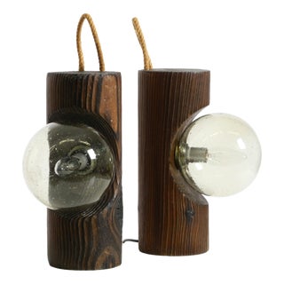 Table Lamps in Pine with Glass Globe Lampshade from Temde Leuchten, 1960s, Set of 2 For Sale