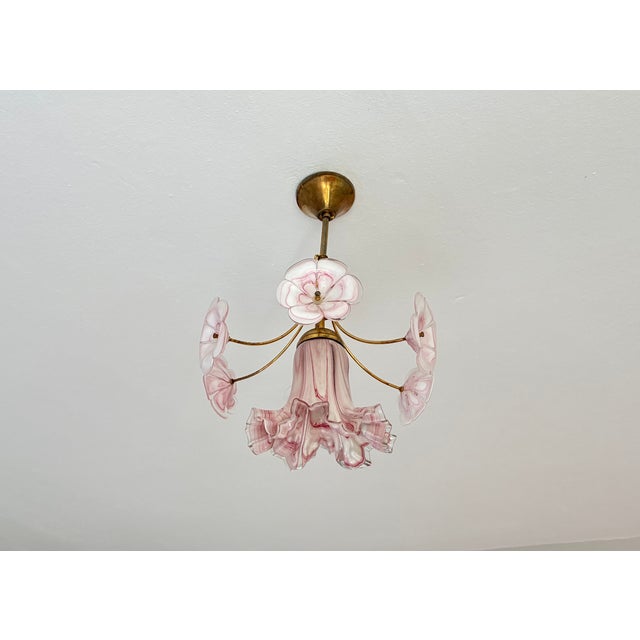 Pink Vintage Murano Glass Ruffled Floral Pendant Light – Pink Swirl & Daisy Shades For Sale - Image 8 of 18