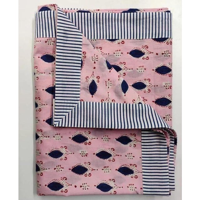 Hand Block Printed Light Pink Tablecloth, 60" x 90" For Sale - Image 9 of 9