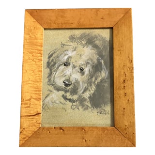 Contemporary Original Stephen Heigh Terrier Dog Illustration Ink/Pastel/Charcoal Drawing Burled Wood Frame For Sale