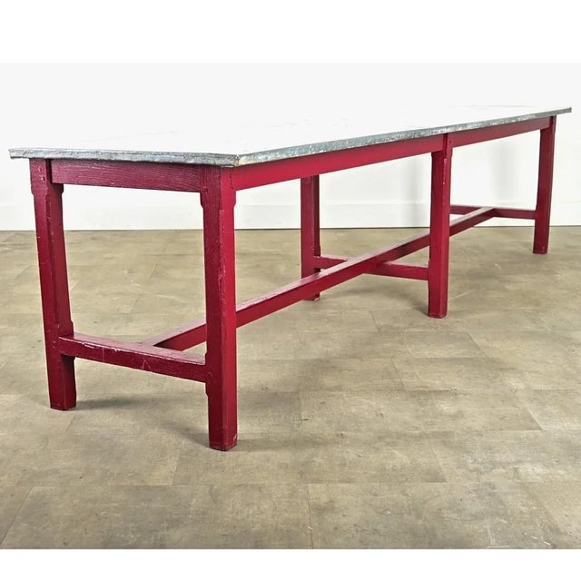 French Vintage Farm Table with Zinc Top For Sale - Image 9 of 11