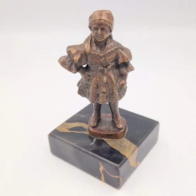 Girl Bronze Figure on Marble Base, 1890s For Sale - Image 6 of 6