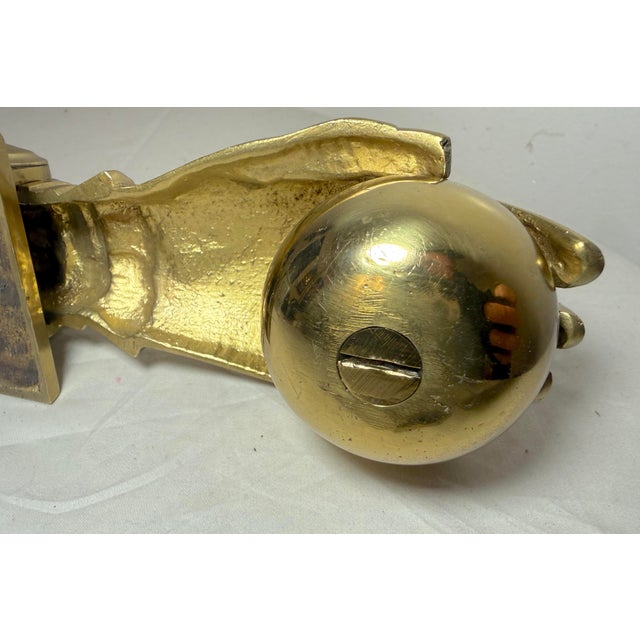Large Vintage Solid Heavy Brass Ladies Woman Dainty Hand Front Door Knocker Set For Sale - Image 11 of 11