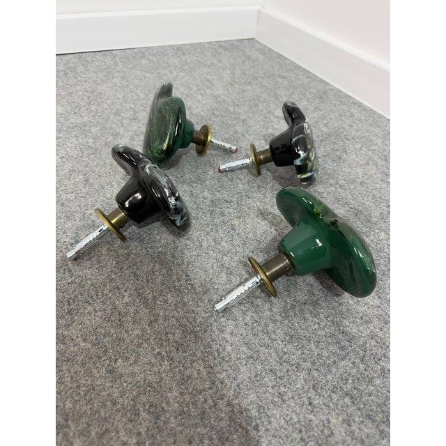 Metal Vintage Glazed Ceramic and Brass Coat Hangers, 1950, Set of 4 For Sale - Image 7 of 9