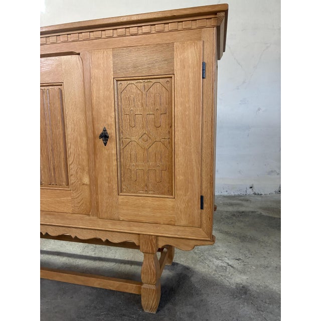 Brutalist Oak Credenza in the style of Kjærnulf, 1970s For Sale - Image 3 of 14