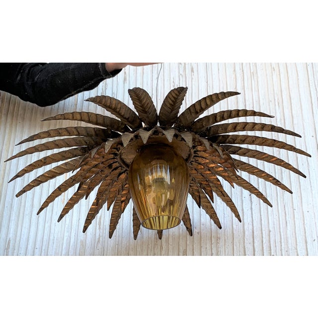 Midcentury Sunburst Ceiling Fixture With Glass Tulip For Sale - Image 4 of 12