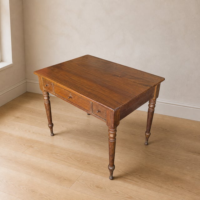 Antique Walnut Three-Drawer Writing Desk With Turned Legs For Sale - Image 16 of 18
