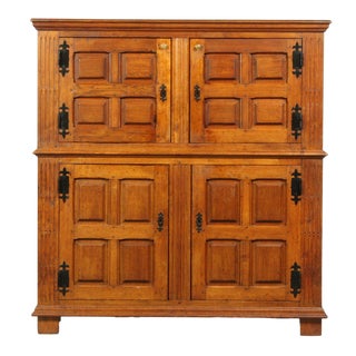 Mid-Century Mediterranean, Spanish Mission Style Oak Bar Cabinet/Console With Cast Iron Studs and Hardware For Sale