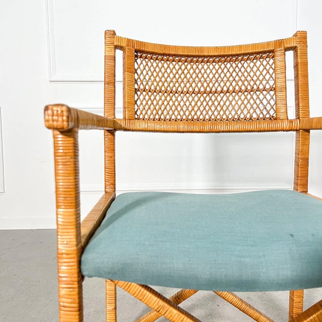 1970s 70's Rattan Wrapped McGuire Style Director's Chairs - Set of 4 For Sale - Image 5 of 9