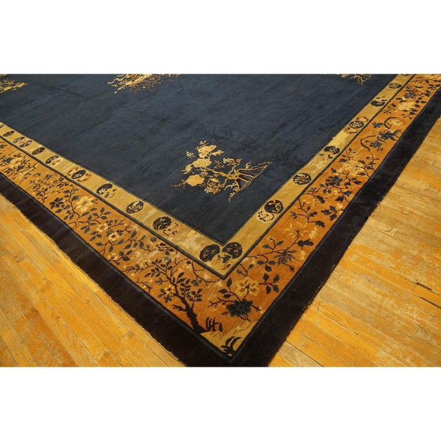 1920s 1920s Large Size Blue Solid Open Field Antique Peking Chinese 11' 9"x 17' 3" Rug For Sale - Image 5 of 9