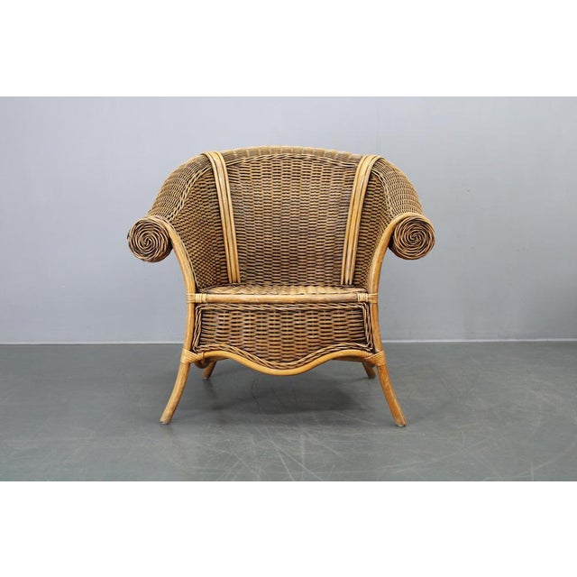Vintage Organic Rattan Armchair and Round Coffee Table Set, 1990s, Set of 2 For Sale - Image 4 of 18