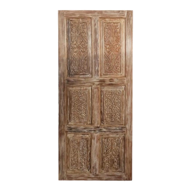 Antique Carved Wood Door Natural Farmhouse Statement Barn Door 80x36 For Sale