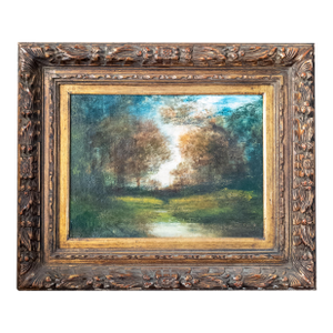 19th Century American Impressionist Landscape in Modern Frame, Signed Illegibly