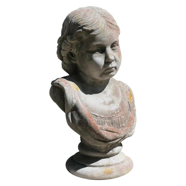 Stone Garden Statue Head and Shoulder Bust of a Young Girl, 1950 For Sale - Image 7 of 7