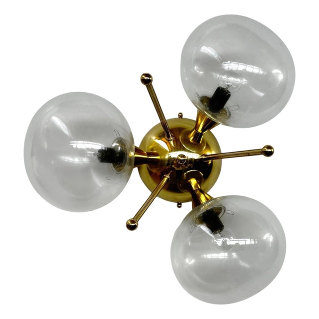 Trifoglio Polished Brass Clear Pebble Flush Mount by Fabio LTD For Sale