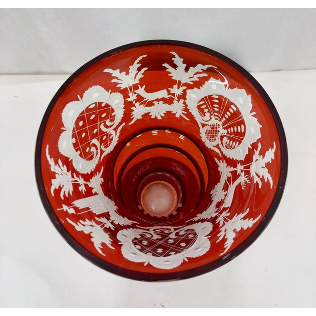 Antique Bohemian Etched Cranberry Glass Vase | Chairish