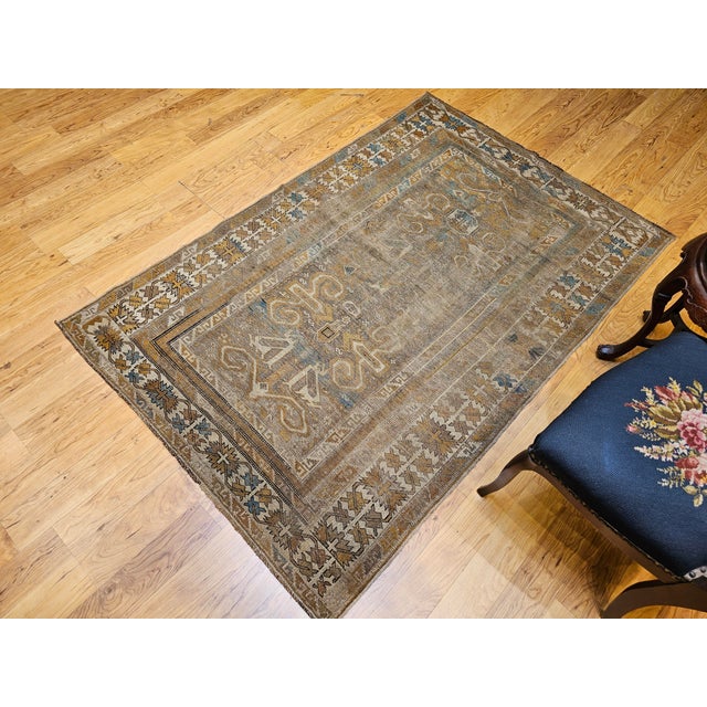 19th Century Caucasian Shirvan Perpedil Area Rug in Camel Hair, Ivory & Green For Sale - Image 12 of 16