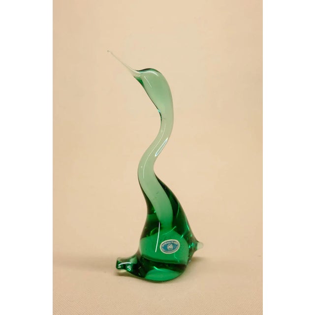 Turquoise Glass Heron Sculpture by Miloslav Janku for Železný Brod Sklo, 1960s For Sale - Image 8 of 8