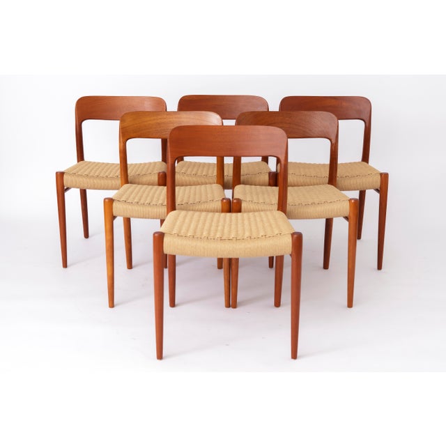 Wood Large Danish Teak Dining Chairs Model 75 with Papercord Seats by Niels Otto (N. O.) Møller for J.L. Møllers, 1950s, Set of 8 For Sale - Image 7 of 12