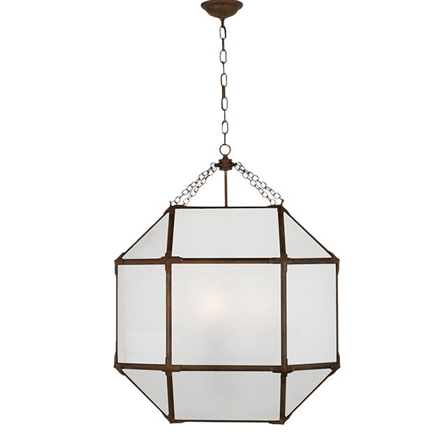 Suzanne Kasler for Visual Comfort Signature Morris Large Lantern in Antique Zinc with Frosted Glass For Sale