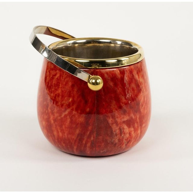 Mid-Century Modern Ice Bucket in Red Goatskin and Brass by Aldo Tura, Italy, 1960s For Sale - Image 12 of 18