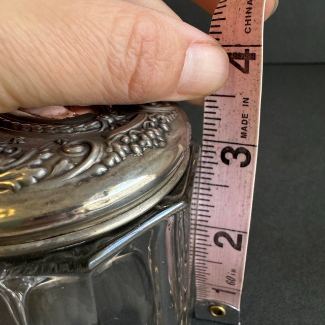 Sterling Silver Vanity Jar Victorian Glass Dresser Jar With Repousse Lid For Sale - Image 11 of 11