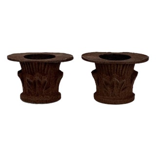 Pair of Early 20th Century Cast Metal Rusted Architectural Salvage Tulip Design Pole/Pipe Accessory For Sale