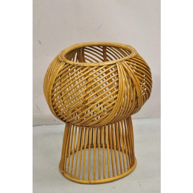 Vintage Mid Century Modern Woven Wicker Franco Albini Style Rattan Plant Stand For Sale - Image 11 of 11