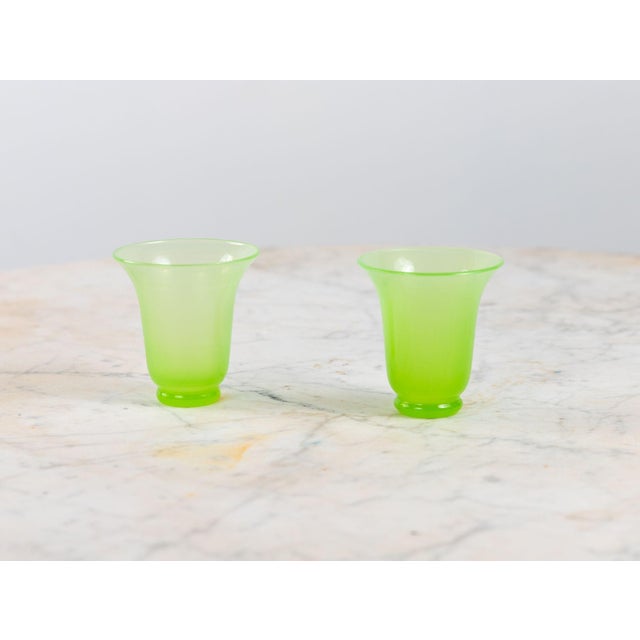 Opaline Lime Green Glass Vase and Dish, France 1920s For Sale In New York - Image 6 of 12