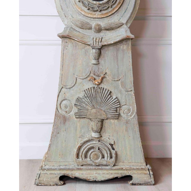 Antique Gustavian Longcase Clock, Hand-Carved Pine, Sweden, 1820 For Sale - Image 10 of 17