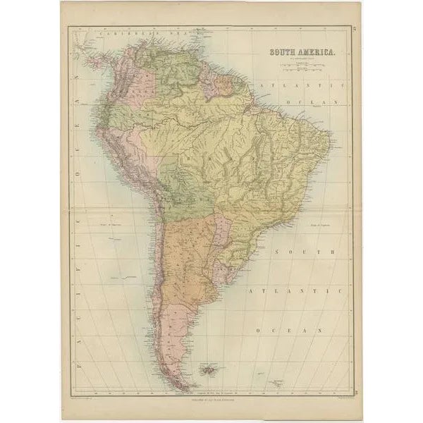 Antique map titled 'South America'. Original antique map of Map of South America. This map originates from ‘Black's...