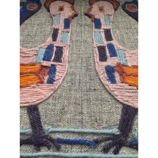 Textile Vintage Scandinavian Folk Art Yarn Painting on Raw Linen, 1950s For Sale - Image 7 of 9