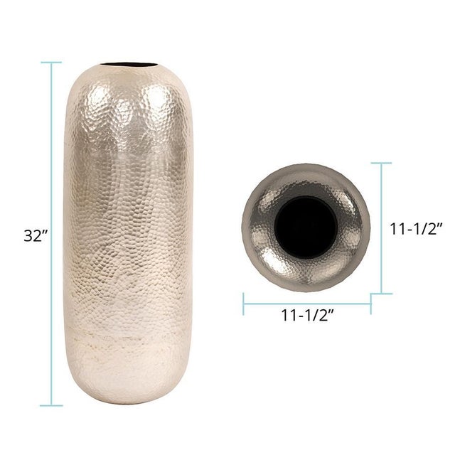 2020s Oversized Metal Cylinder Vase with Hammered Silver Finish- Large For Sale - Image 5 of 5