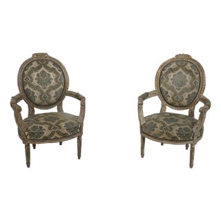 Pair Vintage French Louis XVI Painted Armchairs For Sale