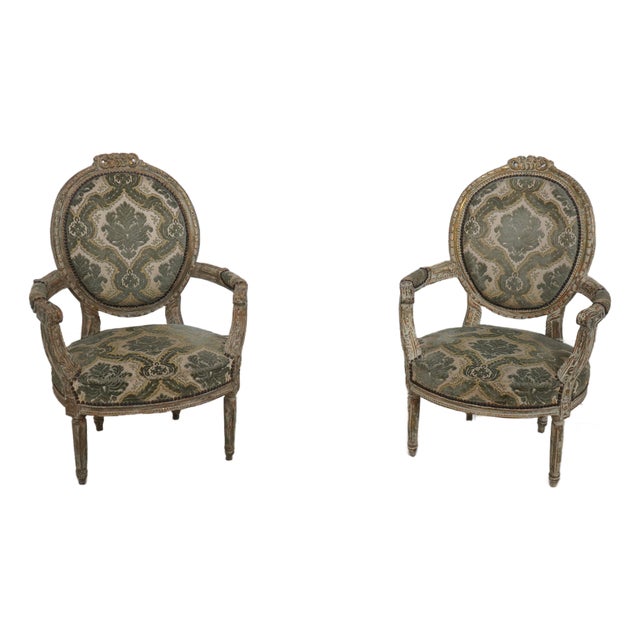 Pair Vintage French Louis XVI Painted Armchairs For Sale