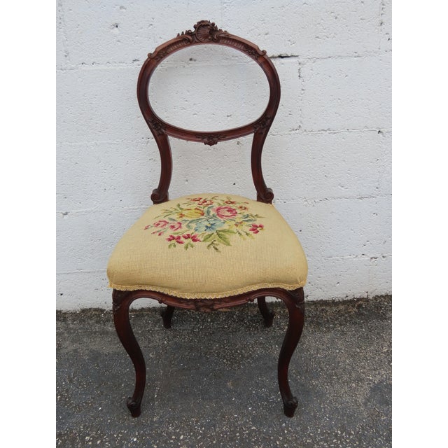 Victorian Late 1800s Carved Tapestry Small Accent Side Chairs a Pair 6379 For Sale In Miami - Image 6 of 12