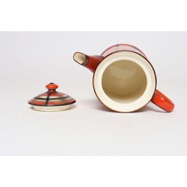 Vintage Czech Bohemian Orange Tartan Plaid Art Pottery Pitcher Teapot by Erphila For Sale In New York - Image 6 of 17