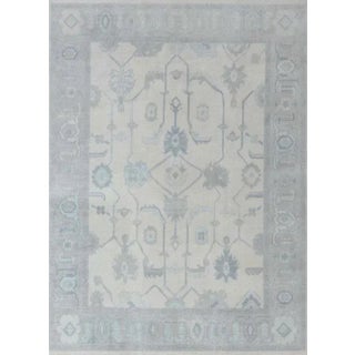 Modern Handknotted Oushak Rug in Dove Grey & Sky Blue, 8' x 10' For Sale