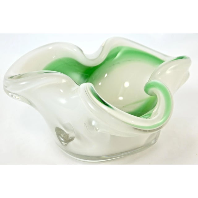 Mid-Century Modern Spring Green Swirl Murano Glass Bowl For Sale - Image 3 of 6