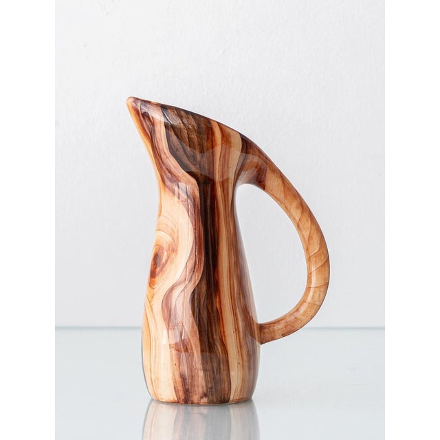 1950s Mid-Century Modern French Faux Bois Earthenware Pitcher, 1950 For Sale - Image 5 of 15