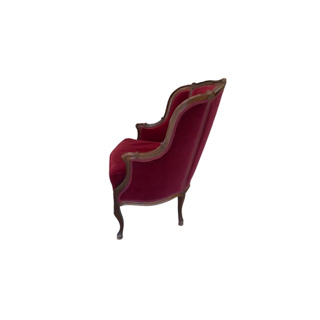 Wood Antique Victorian Parlor Chairs With Burgundy Velvet Upholstery – Pair For Sale - Image 7 of 10