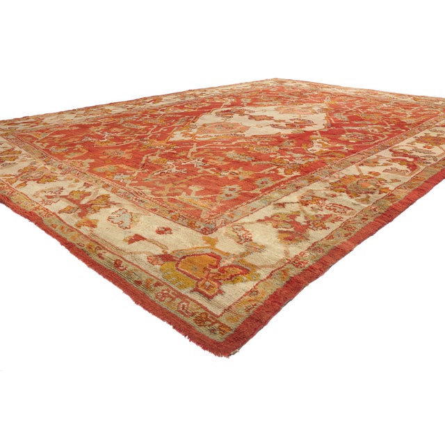 76656 Antique Turkish Oushak Rug, 11'08 x 16'02. The Anatolian Sovereign: An Antique Turkish Oushak Masterpiece of Tribal...