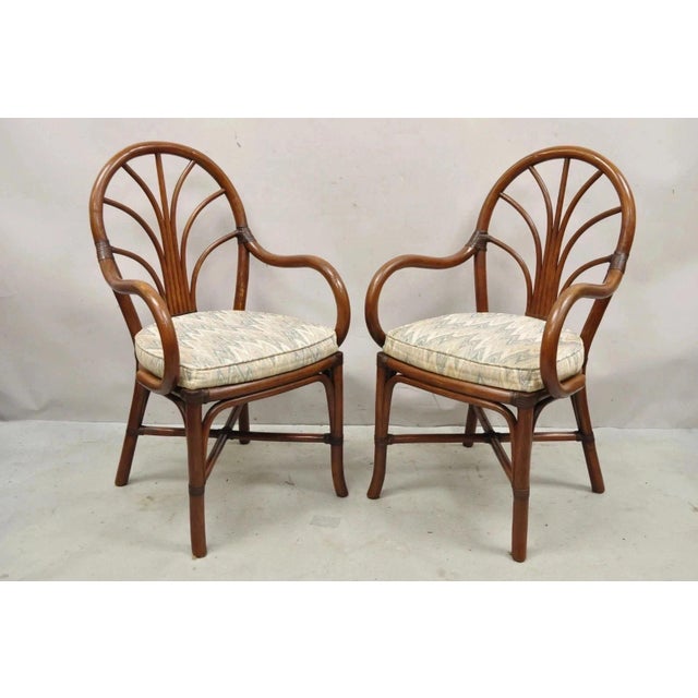 Vintage Hollywood Regency Bentwood Rattan Fan Back Dining Chairs - Set of 4 For Sale - Image 10 of 12