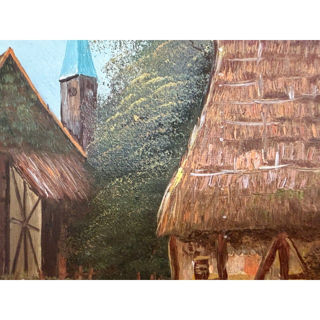 Vintage European Coastal Village Oil Painting Signed Dated 1961 Framed Landscape For Sale In Jacksonville, FL - Image 6 of 13