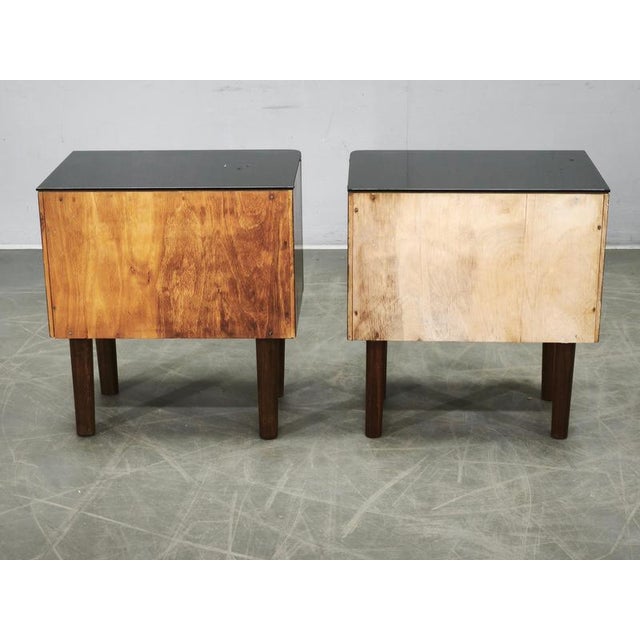 Art Deco Nightstands with Black Opaxit Glass, Czechoslovakia, 1940s, Set of 2 For Sale - Image 6 of 15